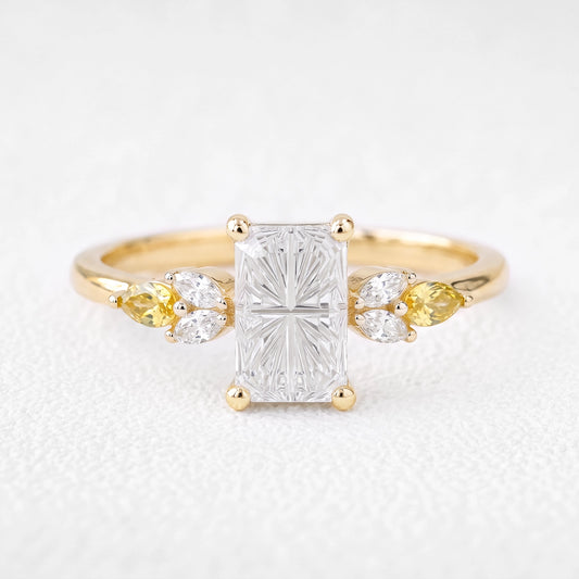Joséphine’s Parterre | Fantasy-Cut Rectangular White Sapphire Cluster Engagement Ring