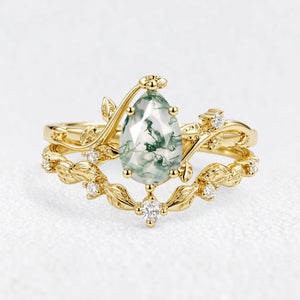 Hazel‘s Tangle | Pear Cut Moss Agate Vine Bridal Duo