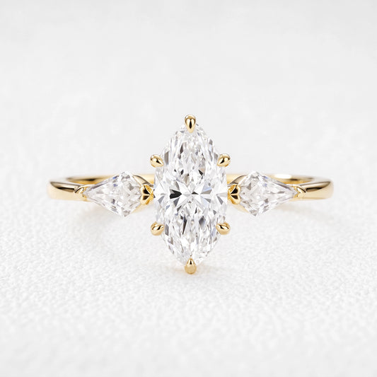 Cordelia’s Diadem | 1CT Pear-Cut Diamond Three-Stone Engagement Ring