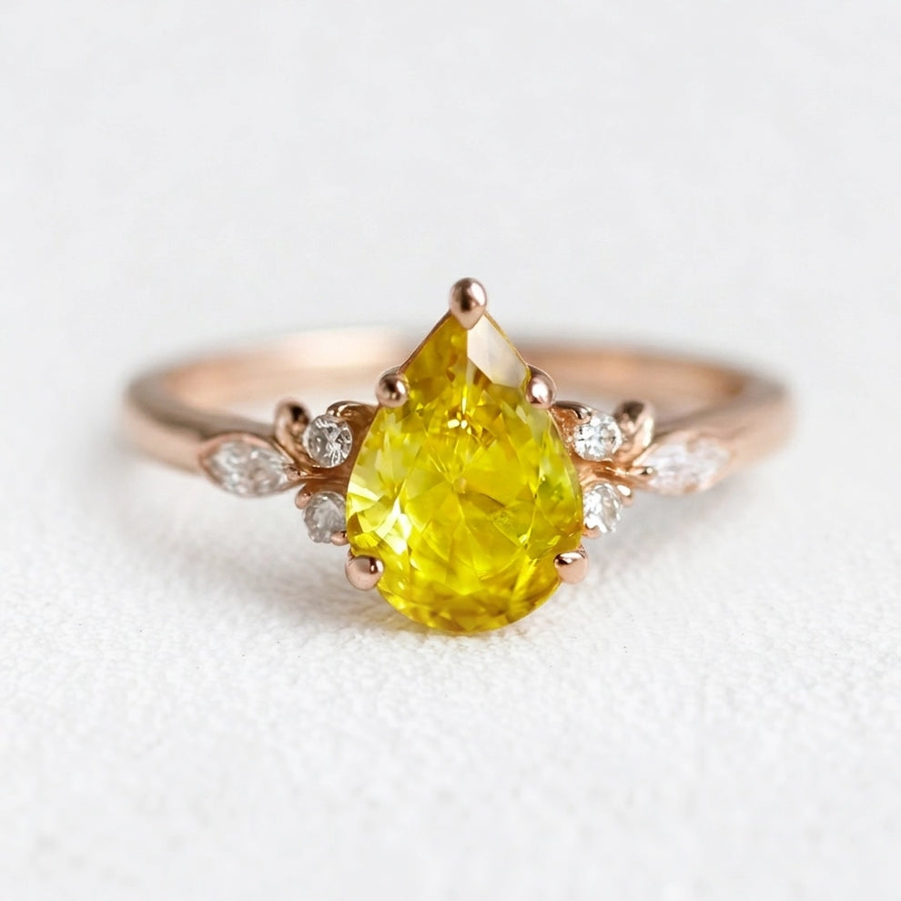 Sophie's Dew | Pear Cut Natural Yellow Sapphire Engagement Ring.