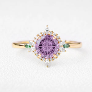 Rosalind’s Lilac | 1CT Fantasy-Cut Round Lavender Sapphire Halo Engagement Ring