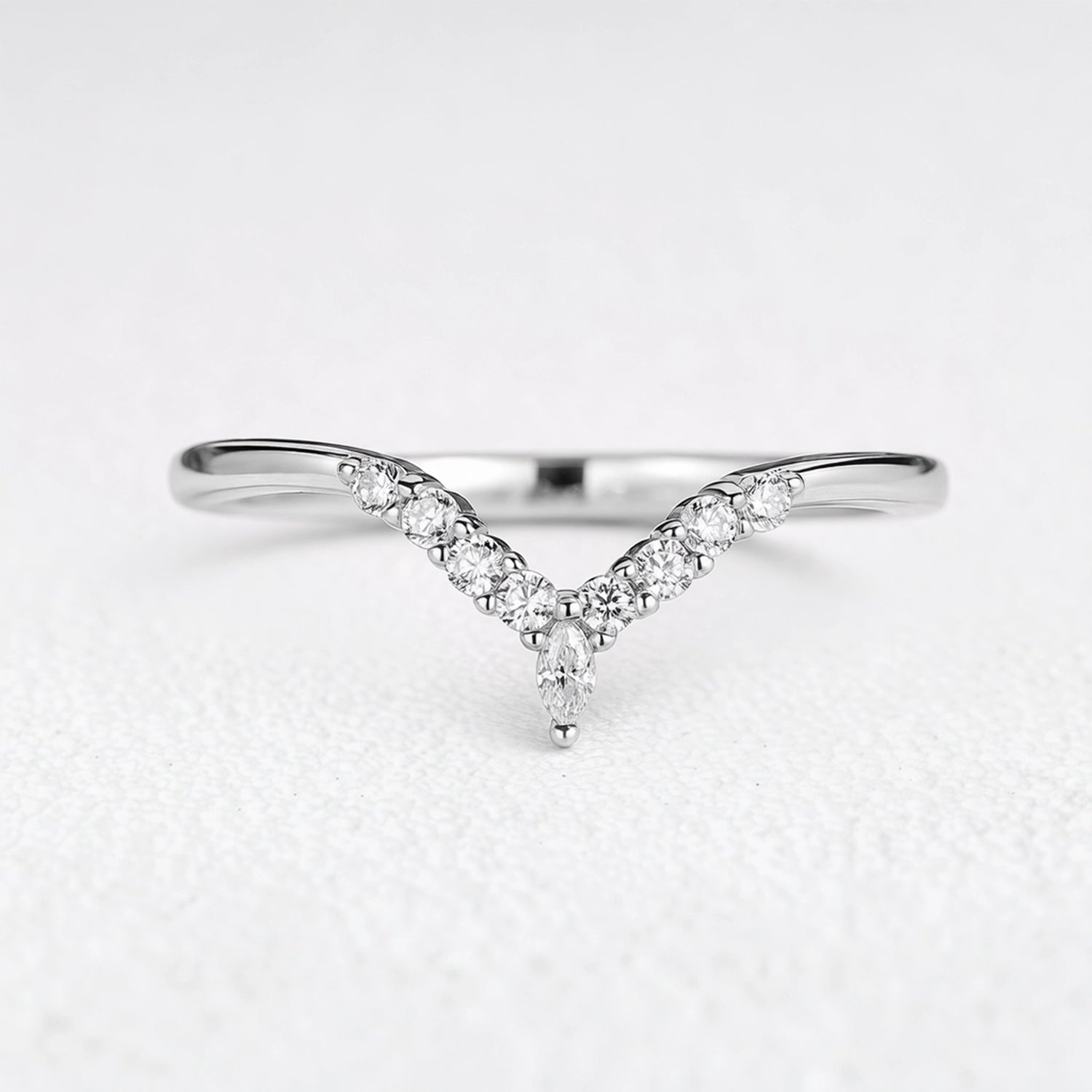 Celine’s Radiance | Round Diamond Half Eternity Chevron Wedding Band