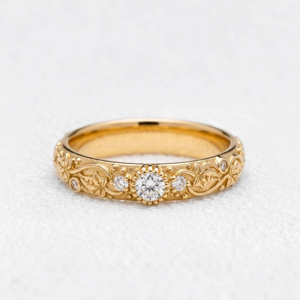 Ivy’s Twinkle | Diamond & Ivy Leaf Wedding Band.