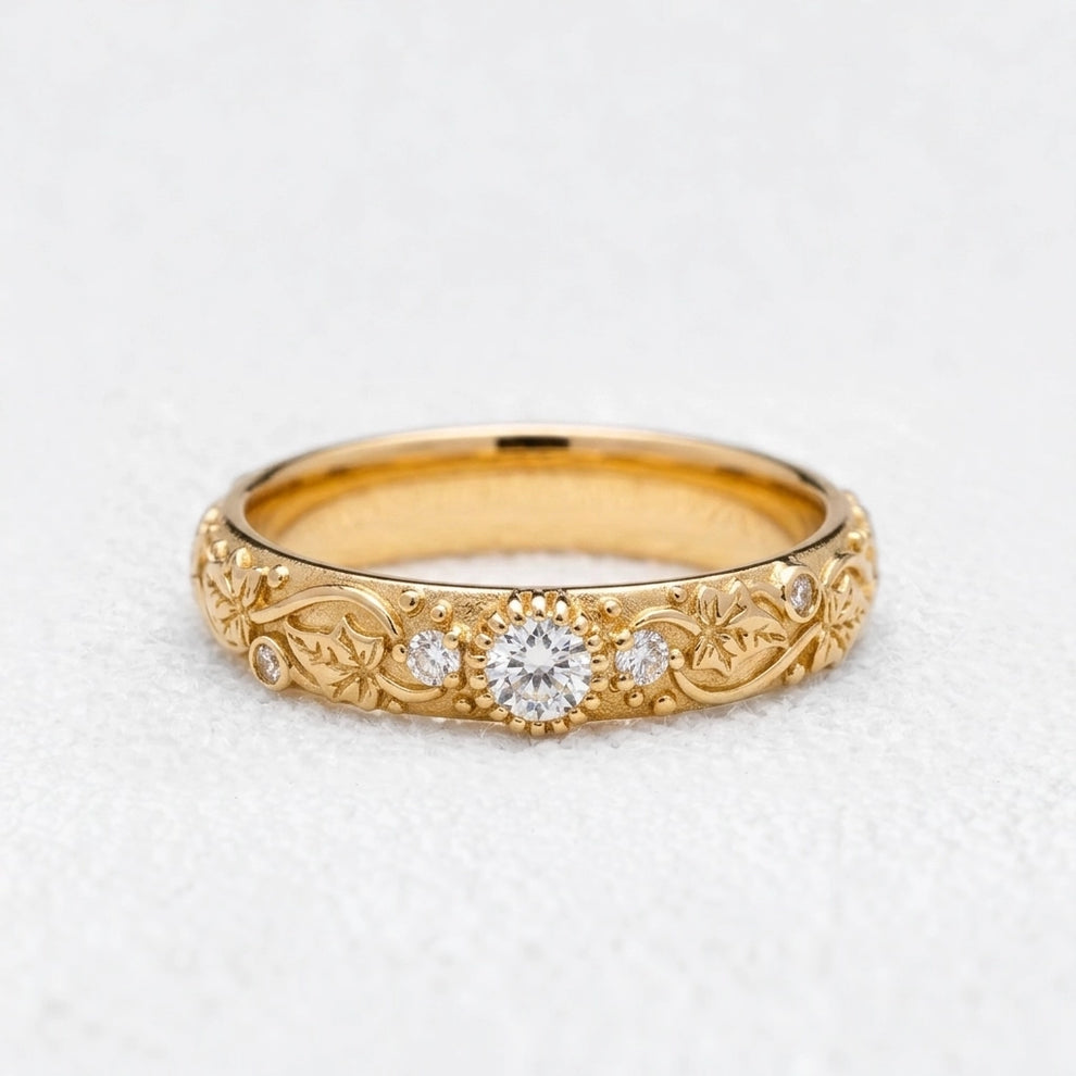 Ivy’s Twinkle | Diamond & Ivy Leaf Wedding Band.