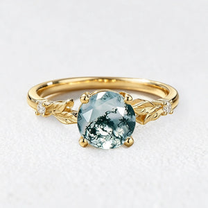 Aurelia’s Leaflet | Round Cut Moss Agate Leafy Engagement Ring