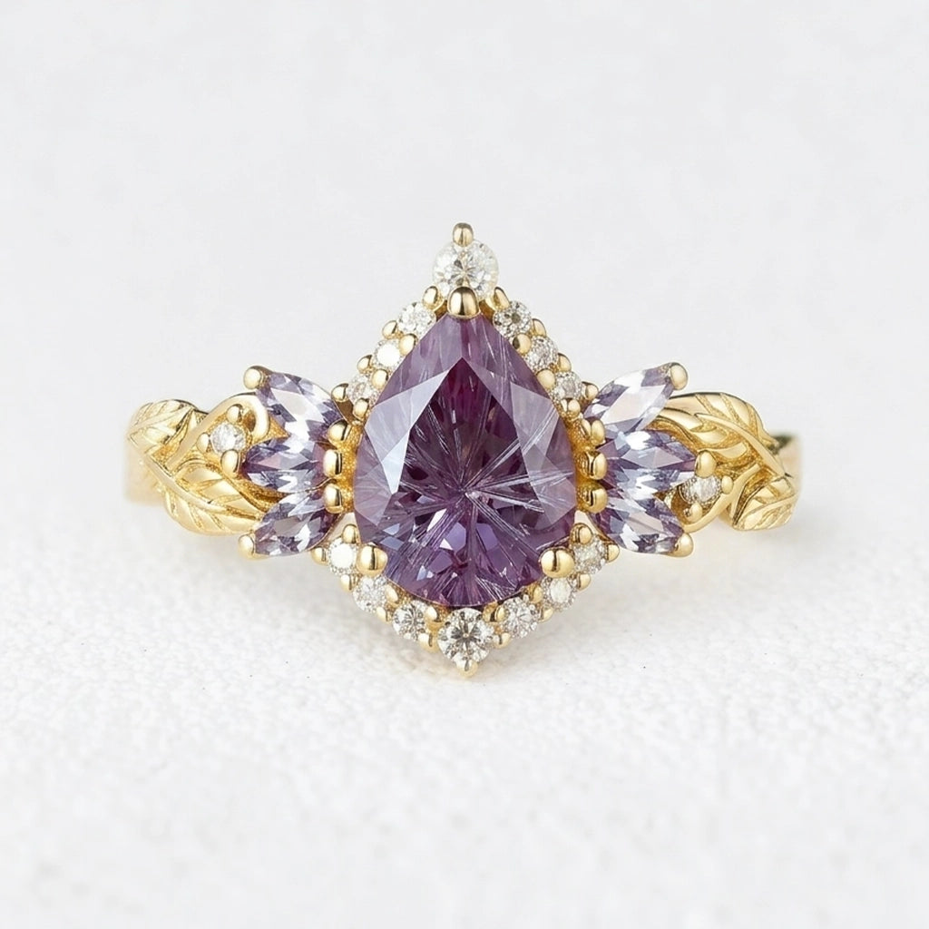 Lyra's Mirage | Vintage Sparkle Cut Alexandrite Halo Engagement Ring