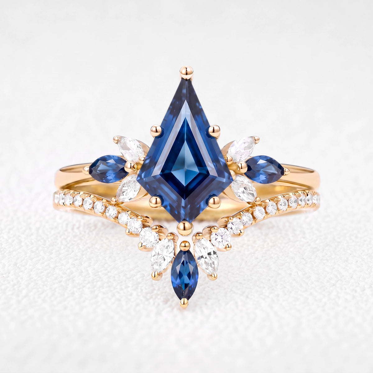 Titania’s Iris | Vintage Kite-Cut Blue Sapphire Bridal Set 2pcs