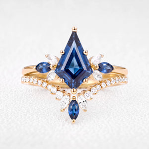 Titania’s Iris | Vintage Kite-Cut Blue Sapphire Bridal Set 2pcs