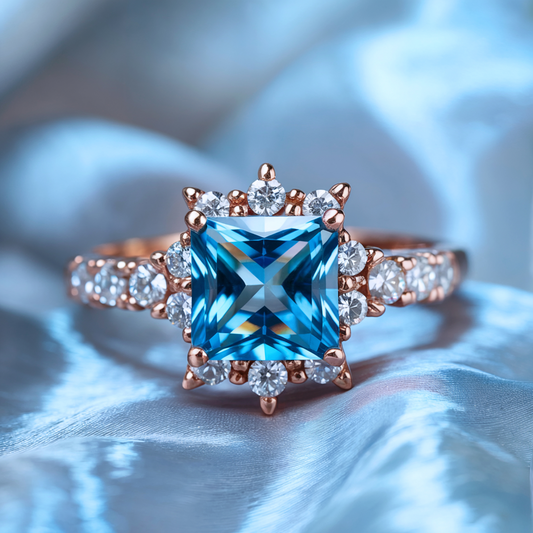 Caterina 1CT Princess Cut Blue Moissanite Ring