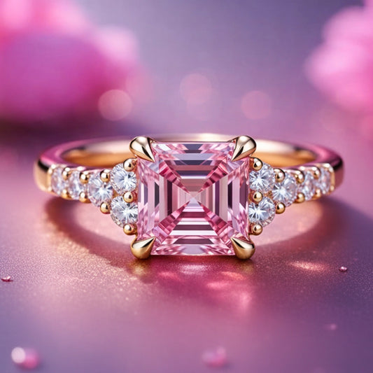 Mia's Charm | Asscher Cut Pink Sapphire & Moissanite Ring.
