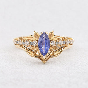 Aurora’s Fairy Wing | Marquise Natural Sapphire Vintage Bridal Set 2pcs.