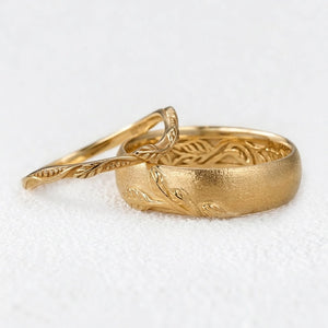 The Intertwined Wedding Set – Sandblasted Branch & Curved Vine Bands.
