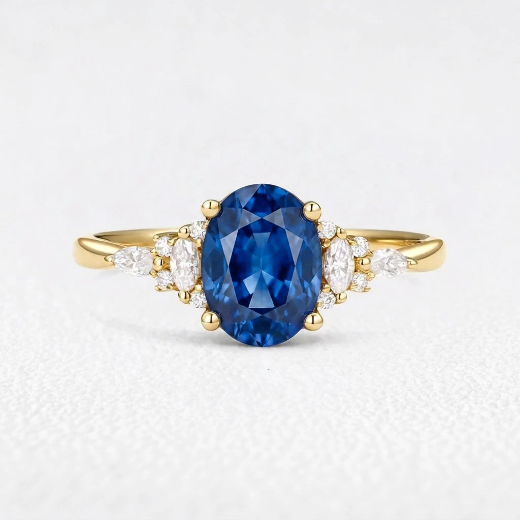 Alexandria‘s Coronet | 1.5CT Classic Oval Blue Sapphire Engagement Ring