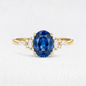 Alexandria‘s Coronet | 1.5CT Classic Oval Blue Sapphire Engagement Ring