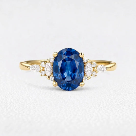 Alexandria‘s Coronet | 1.5CT Classic Oval Blue Sapphire Engagement Ring