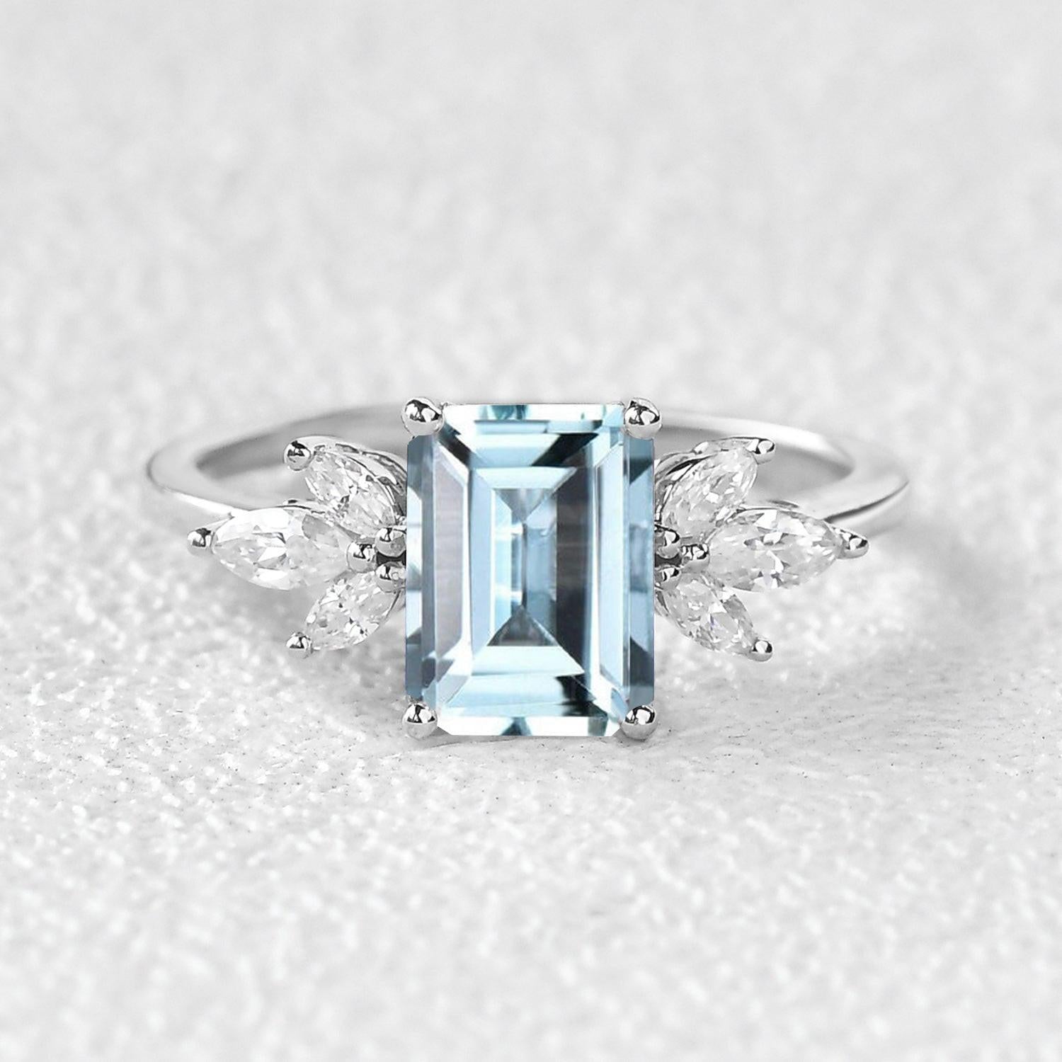Sylvie’s Lattice | Emerald Cut Moss Agate Cluster Engagement Ring.