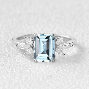 Sylvie’s Lattice | Emerald Cut Moss Agate Cluster Engagement Ring.