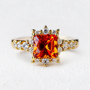 Aurora‘s Sundown | Princess Cut Orange Sapphire Engagement Ring