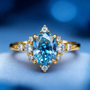 The Carlotta Midnight Serenade | 2CT Oval Blue Solitaire Ring.