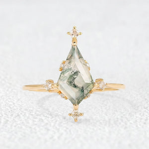 Nature Inspired Kite Cut Moss Agate Engagement Ring.