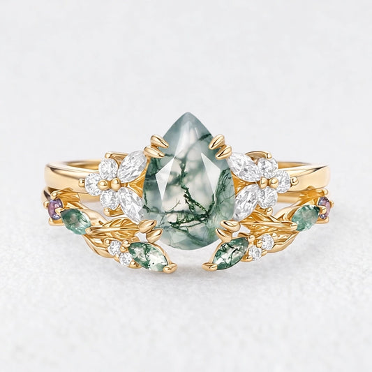 Marguerite’s Garland | Pear Moss Agate Chevron Bridal Duo