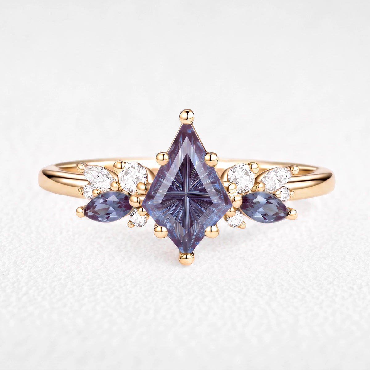 Alexandria’s Aurora | Kite Fantasy-Cut Alexandrite Cluster Engagement Ring