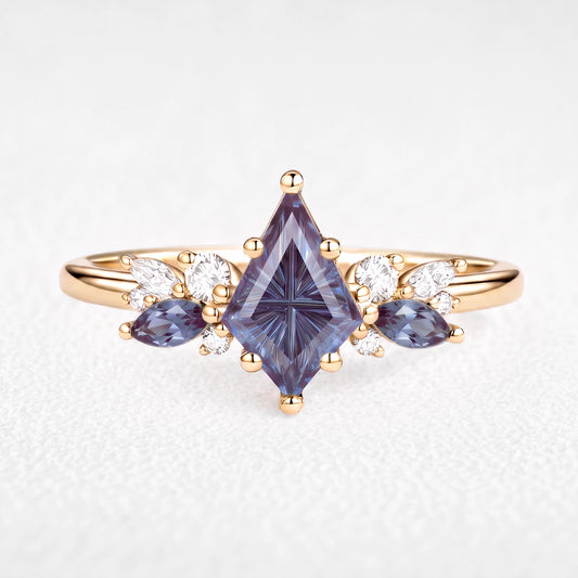 Alexandria’s Aurora | Kite Fantasy-Cut Alexandrite Cluster Engagement Ring