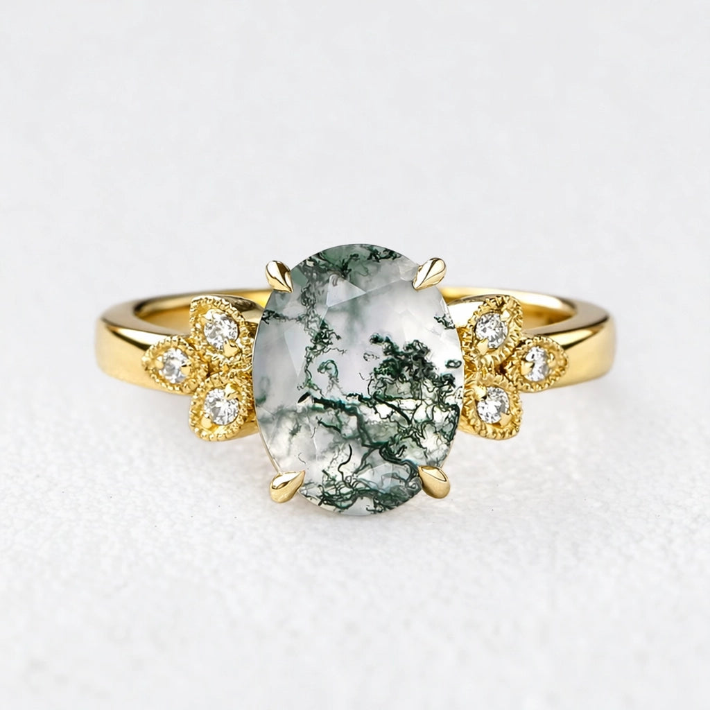 Isadora's Vitality | Oval Moss Agate Engagement Ring