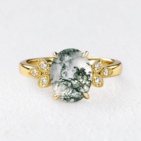 Isadora's Vitality | Oval Moss Agate Engagement Ring