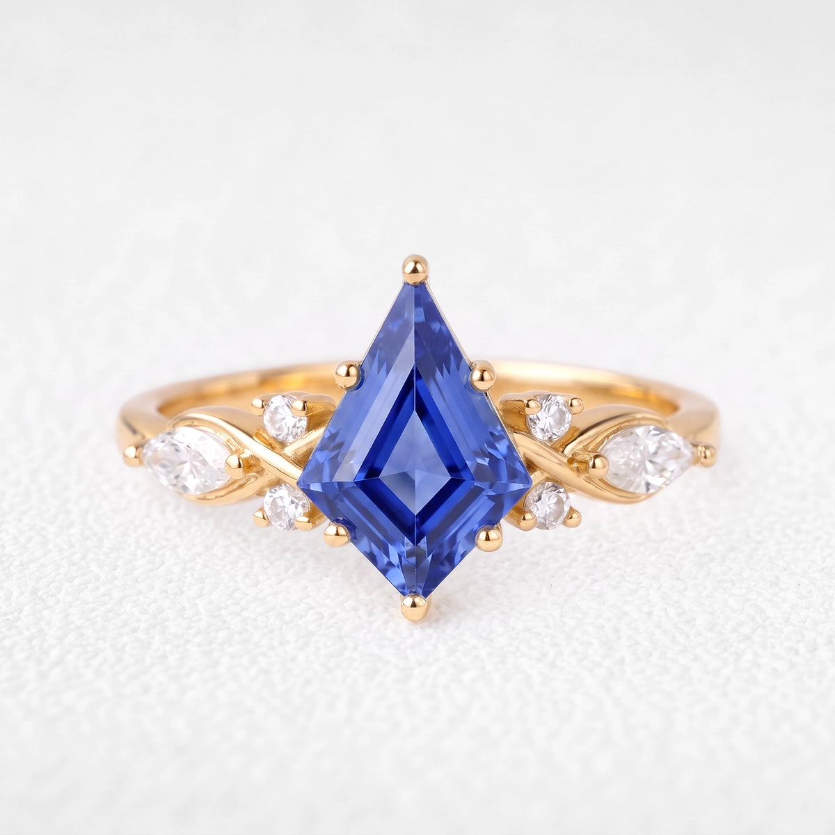 Aphrodite’s Iris | Kite-Cut Blue Sapphire Foliage Engagement Ring