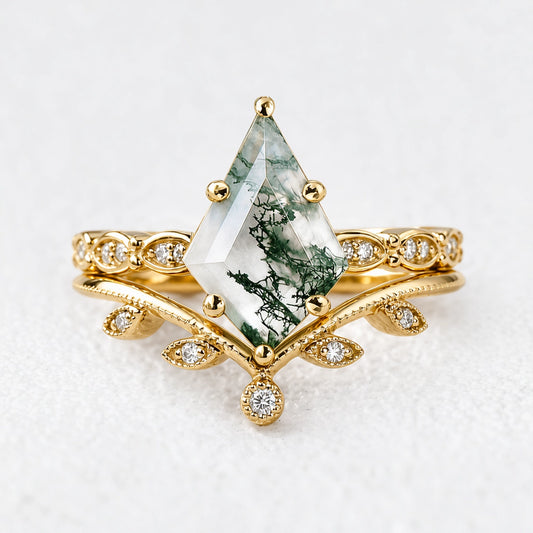 Genevieve’s Imprint | Kite Moss Agate Foliage Bridal Duo