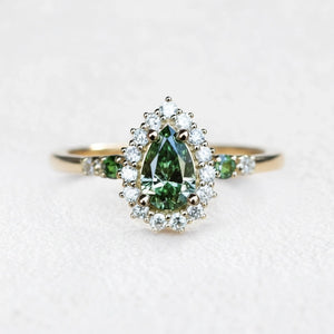 Stella's Mint | Classic Pear Cut Green Diamond Engagement Ring