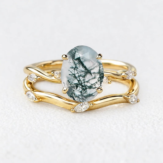 Genevieve’s Garland | Oval Moss Agate Foliage Bridal Duo