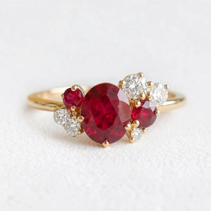 Dainty 1CT Oval Cut Ruby Halo Engagement Ring.