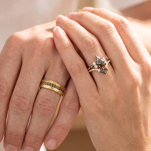 Astra‘s Orbit | 1.5CT Kite Salt & Pepper Diamond Chevron & Circle-set Band Couple Set 3pcs