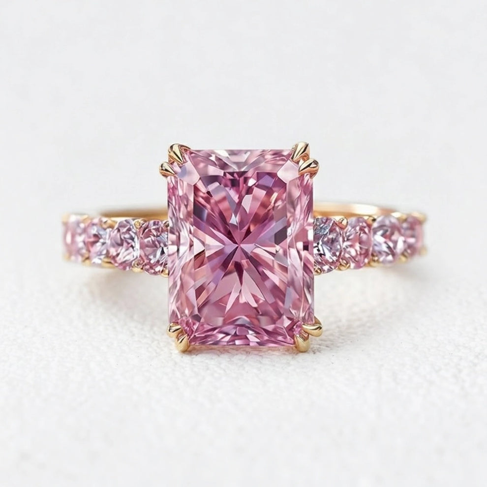 Elara‘s Facet | 3CT Radiant-Cut Pink Sapphire Engagement Ring