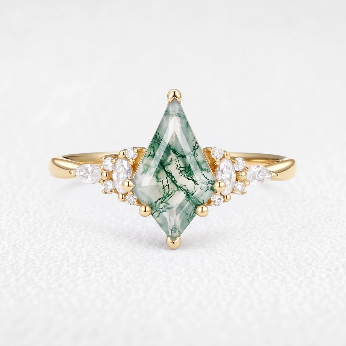 Sylvie’s Thistle | Vintage Kite Cut Moss Agate Cluster Engagement Ring