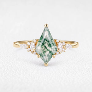 Sylvie’s Thistle | Vintage Kite Cut Moss Agate Cluster Engagement Ring