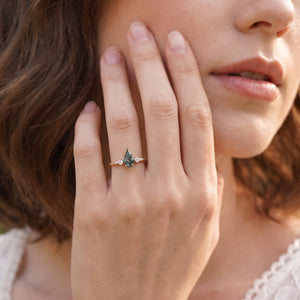 Celandine’s Grove | Kite Cut Moss Agate Five-Stone Engagement Ring