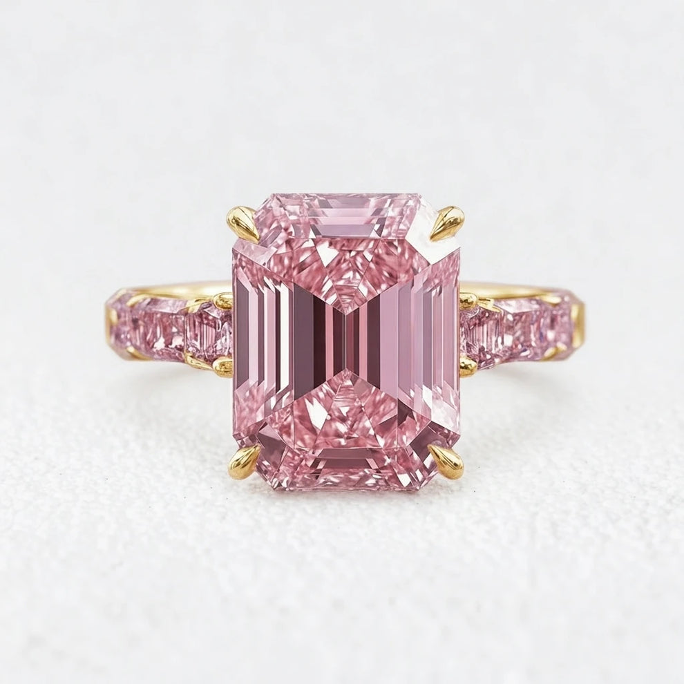 Elara’s Devotion | 3CT Emerald Cut Pink Sapphire Solitaire Engagement Ring