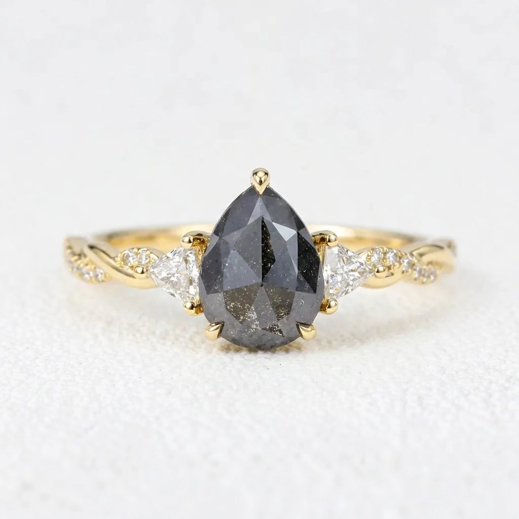 Isadora’s Trilogy | 1.2CT Pear Cut Salt & Pepper Diamond Engagement Ring