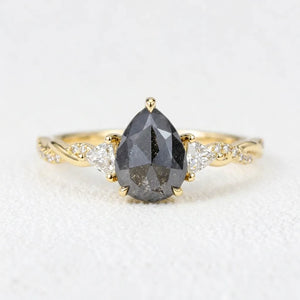 Isadora’s Trilogy | 1.2CT Pear Cut Salt & Pepper Diamond Engagement Ring