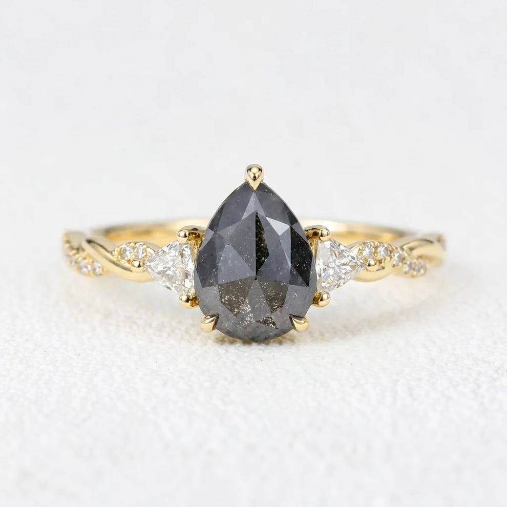Isadora’s Trilogy | 1.2CT Pear Cut Salt & Pepper Diamond Engagement Ring