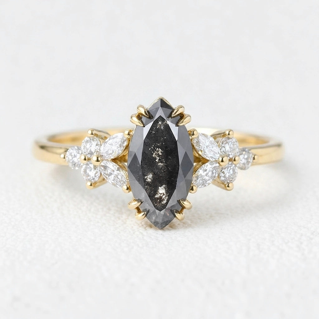 Isadora’s Blossom | 1CT Marquise Salt & Pepper Diamond Engagement Ring