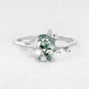 Elara’s Dew | Classic Oval Moss Agate Engagement Ring.