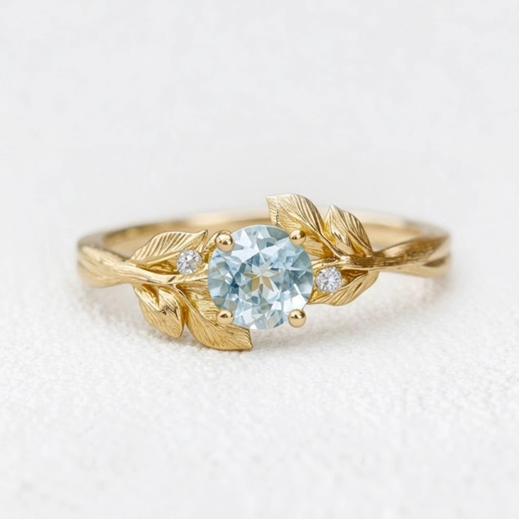 Marina's Ivy | Round Cut Aquamarine Engagement Ring.