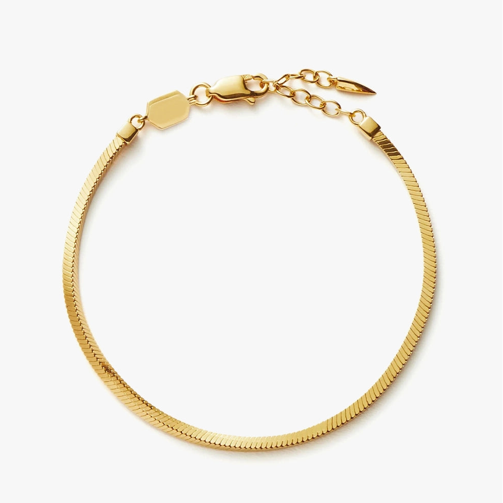 18K Gold Vermeil Square Snake Chain Bracelet.