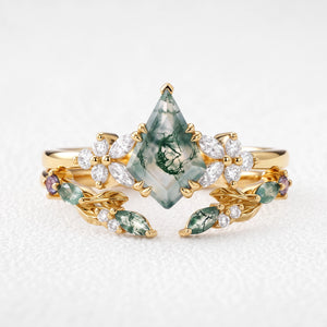 Marigold’s Drift | Kite Cut Moss Agate Leafy Bridal Set 2pcs