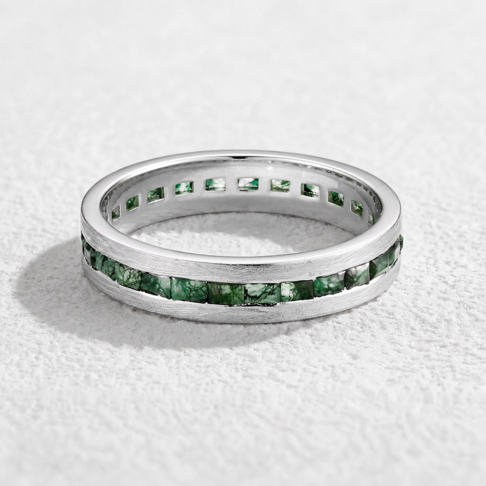 Flora’s Grove | Kite Cut Moss Agate Couple Ring Set 3pcs.
