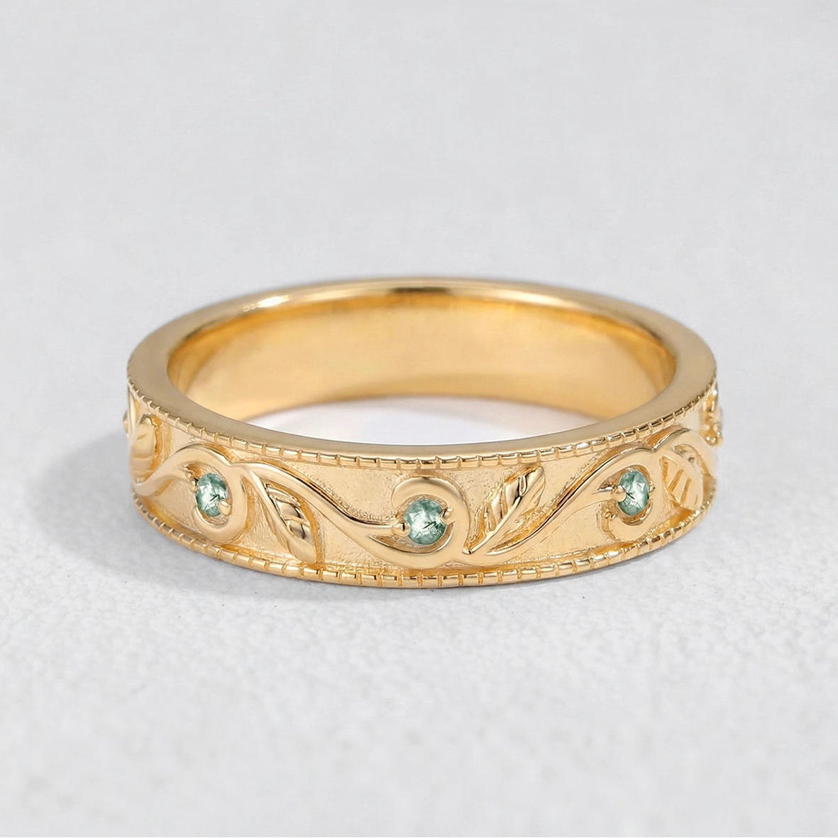 Juniper’s Copse | Pear Cut Moss Agate Cluster Couple Ring Set.